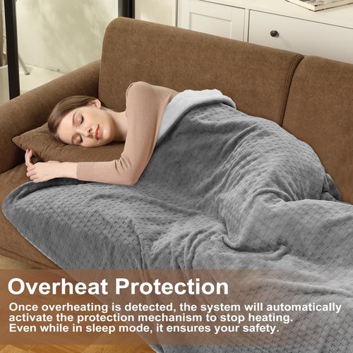 CAROMIO Electric Blanket Full Size, Waffle Fast Heating Heated Blankets with ETL Certified & Machine Washable, Soft Flannel & Sherpa Heat Throws, 5 Heating Levels & 10 Hours Auto Off, Grey, 72" x 84"