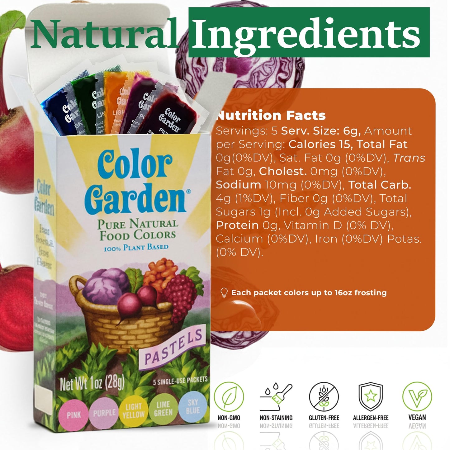 Color Garden Pure Natural Food Coloring, Pastels – 5 ct 1 oz | Plant-Based, Vegan, Non-Toxic Liquid Food Dye, Healthy Food Coloring