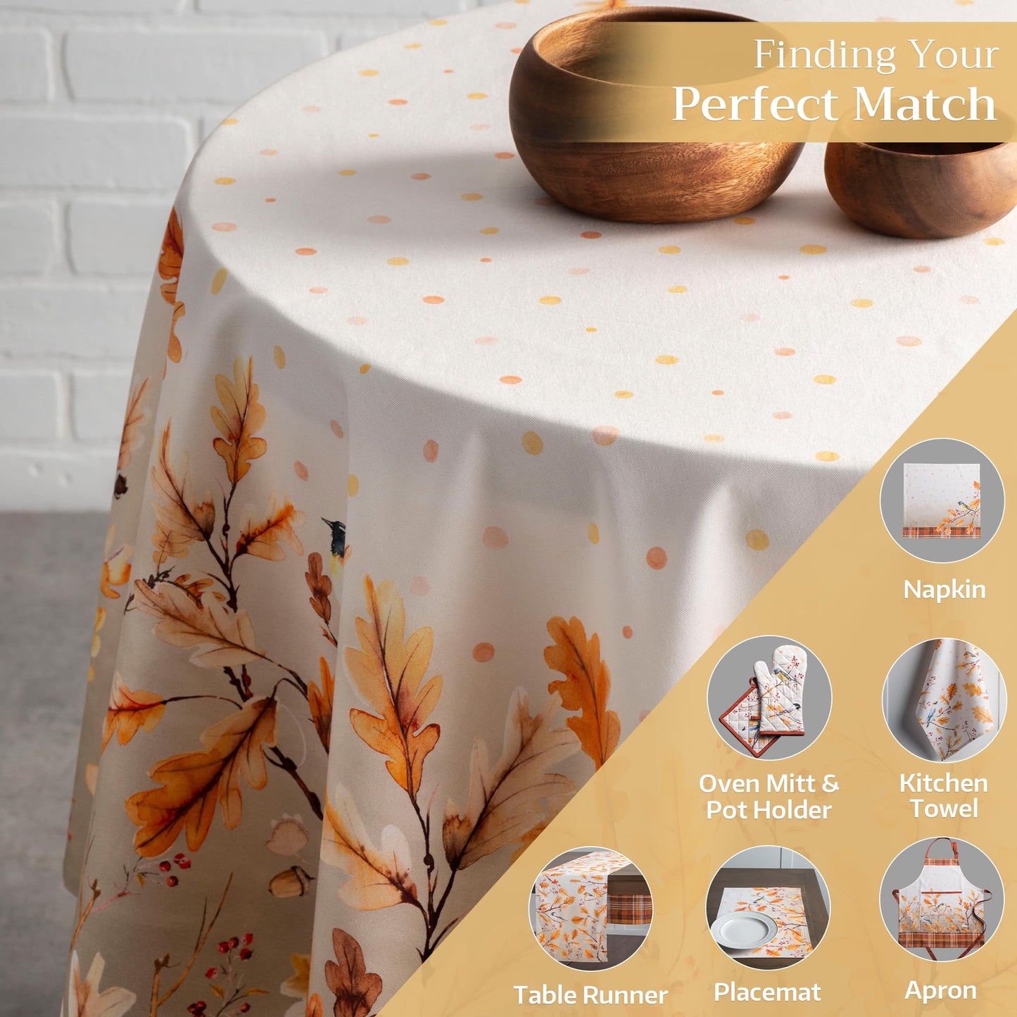 Maison d' Hermine Table Cloth Round Table 100% Cotton 69 Inches Fall Tablecloth Reusable Everyday Use for Thanksgiving Christmas Decorations Dining Farmhouse Party (Oak Leaves)