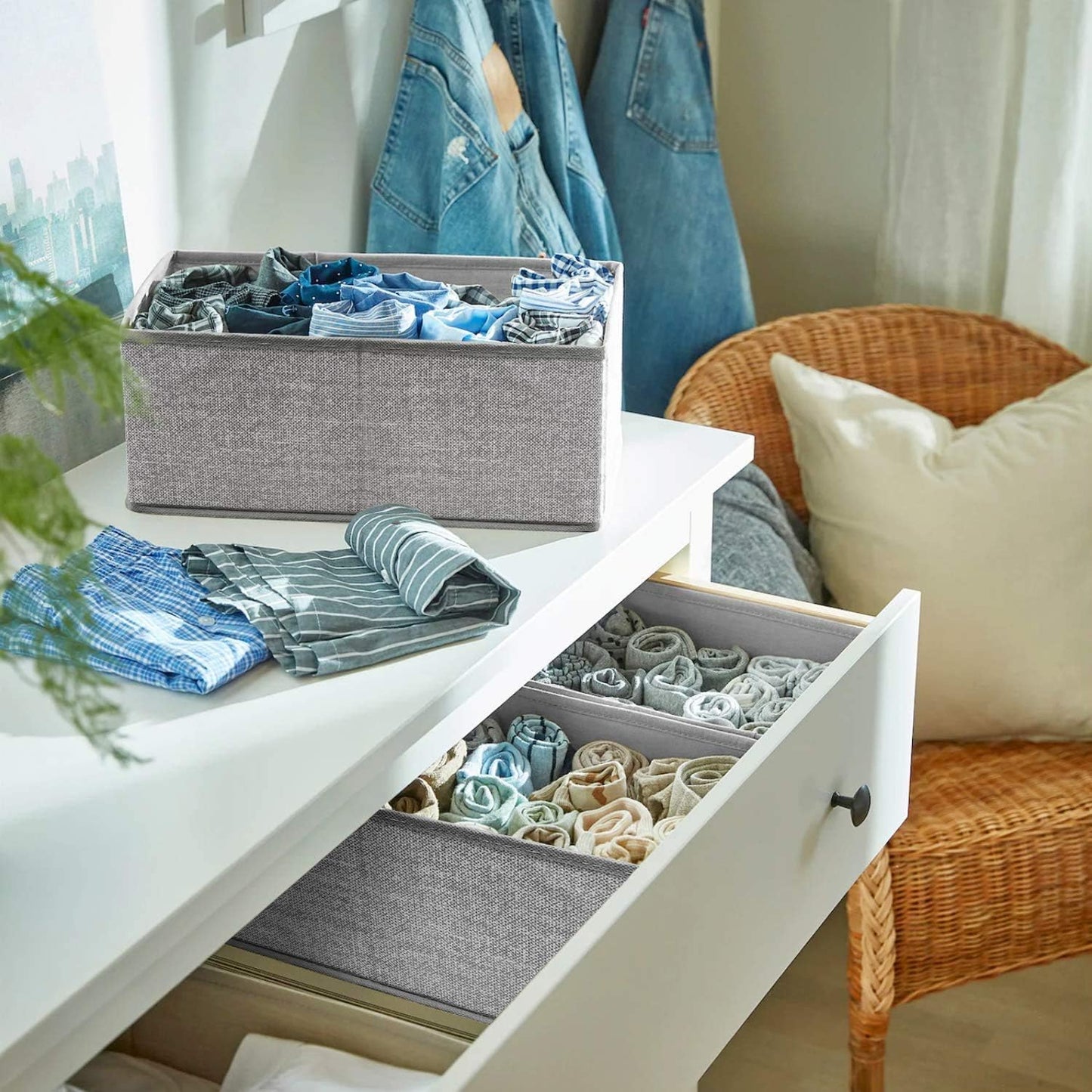 Skiennix Drawer Organizers - Foldable Clothing Storage Boxes for Closet & Dresser | 12 Pack in Grey