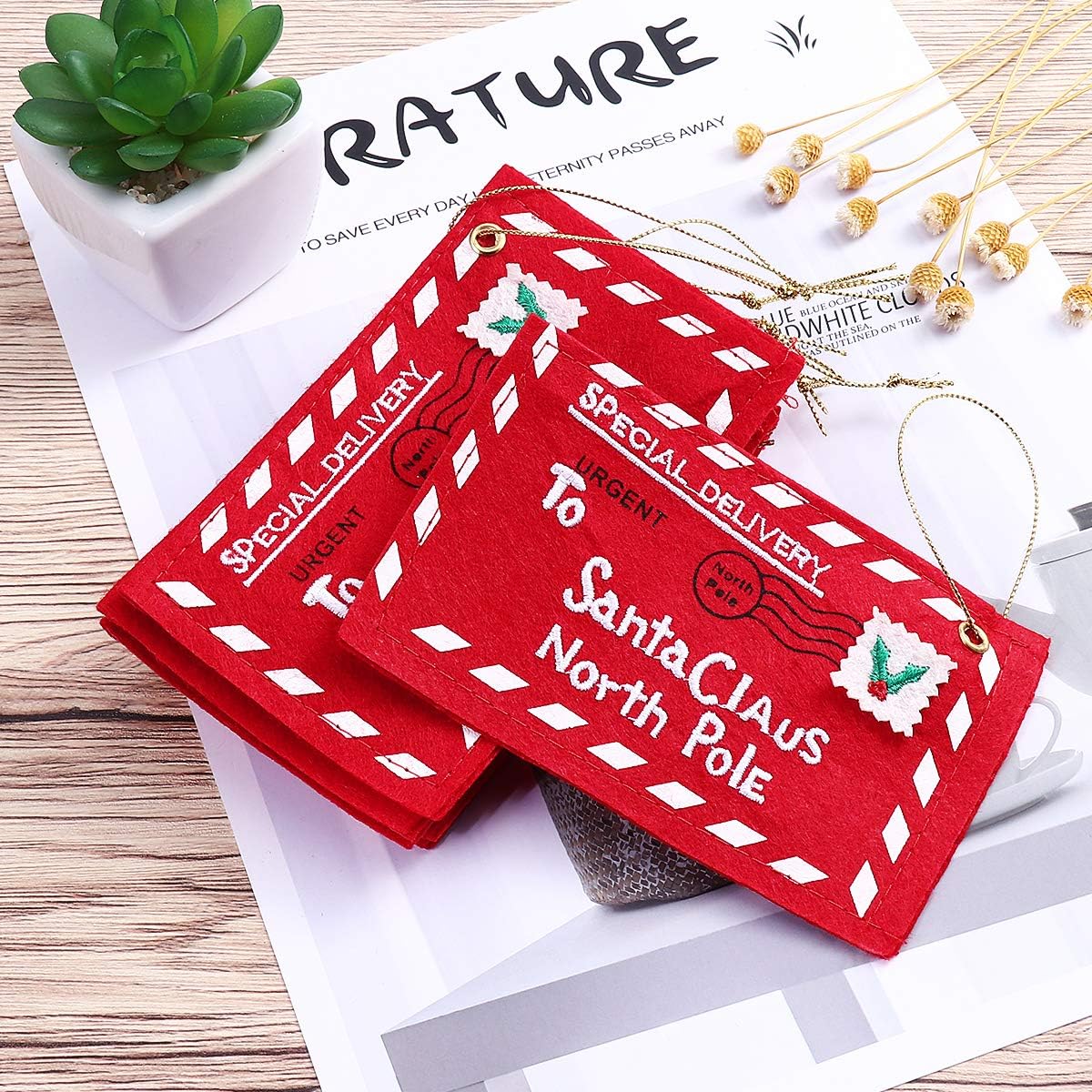 Santa Claus Letter Envelopes - 10pcs Christmas Candy Bags & Tree Ornaments (Red)