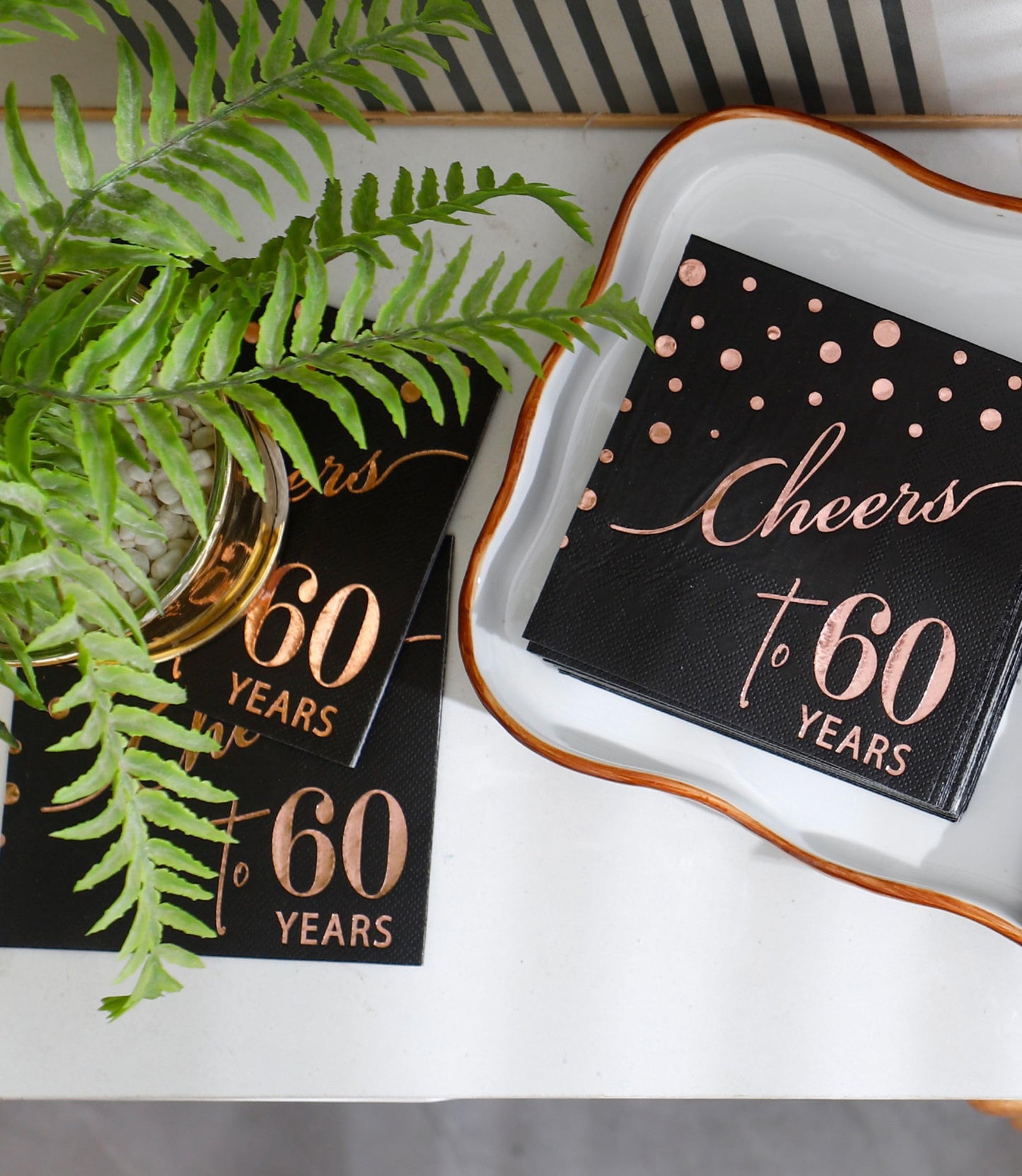 Rose Gold Cheers to 60th Cocktail Napkins Folded 5 x 5 Inches Disposable Party Napkins 3-Ply Paper Beverage Napkins for 60th Birthday Decorations, Wedding Anniversary, Retirement, Black (60 Years)