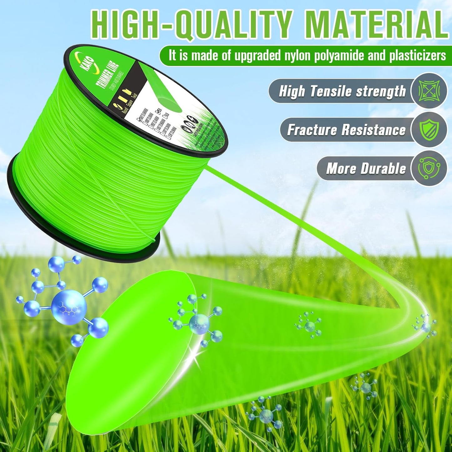 KAKO 065 Trimmer Line - Durable .065 Inch Weed Wacker String | 2000 Ft Commercial Nylon, Fits Most Trimmers