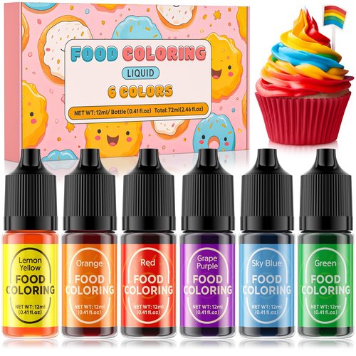 Food Coloring Set for Cake Decorating - 12ml X 6 Color Food Grade Vibrant Food Dye Tasteless Liquid Color for Baking Easter Egg Icing Fondant Cooking DIY Kit - 0.41 Fl. oz (12 ml)/Bottles