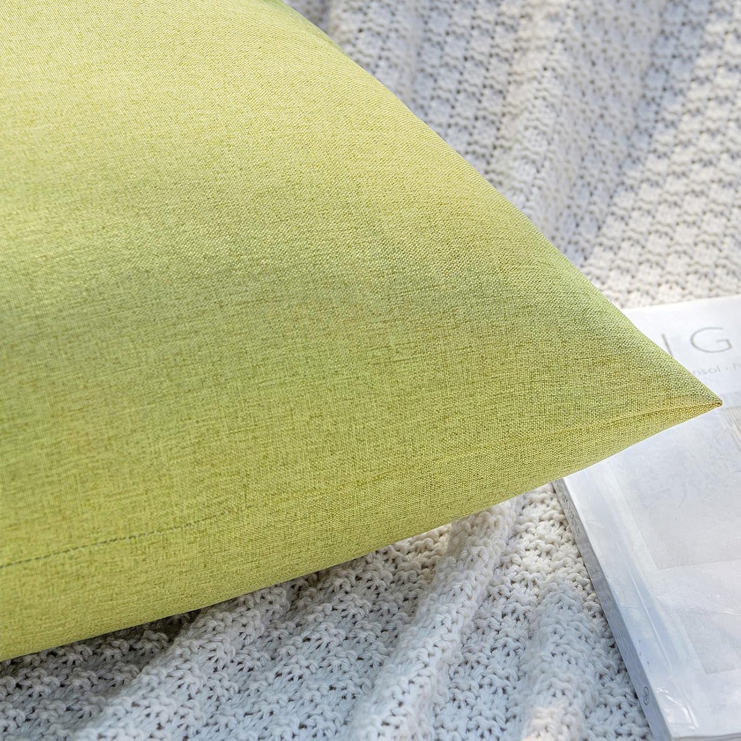 MIULEE Decorative Outdoor Throw Pillow Covers - Waterproof Faux Linen Cushion Cases | 16x16 Inch Moss Green (Pack of 2)