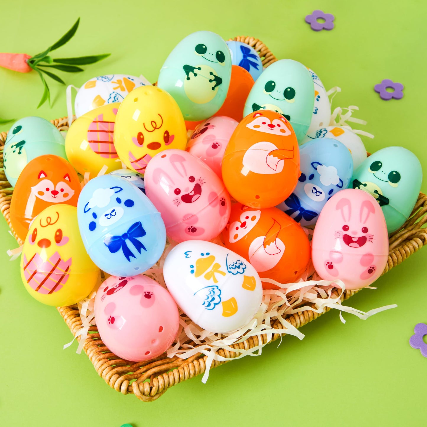 JOYIN 24 PCS Plastic Easter Multicolor Animal Eggs, 2.36" Fillable Eggs with 6 Kinds of Animal Pattern Eggshells for Easter Hunt, Treat Filling, Party Favor, Basket Stuffers, Classroom Prize Supplies