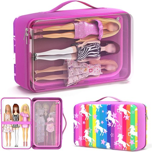 Barbie | 12-Inch Doll Carrying Case - Spacious Storage for Dolls, Clothes & Accessories | 7-Transparency & Rainbow