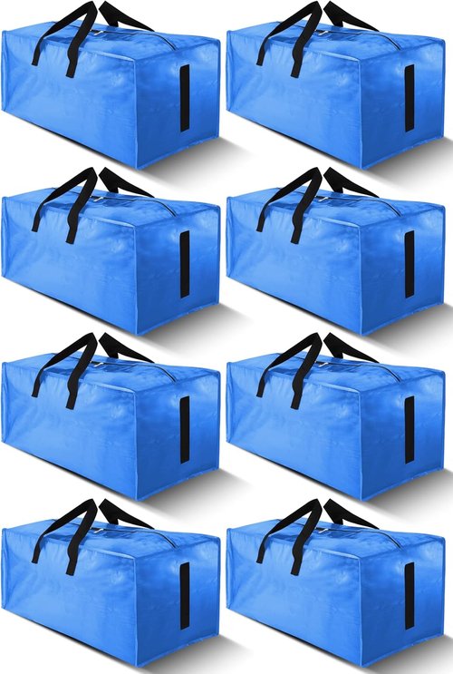 HOMESURE Large Water-Resistant Moving Bags - 8 Pack Heavy-Duty Storage Totes with Zippers & Handles | Sky Blue
