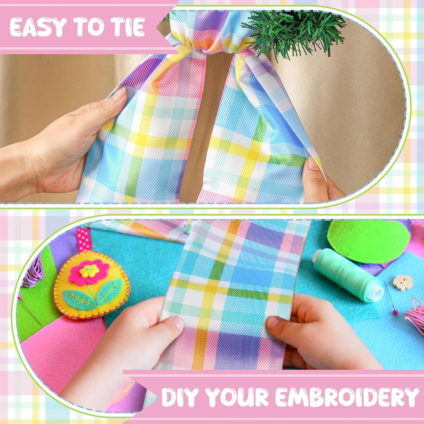 VitalCozy Easter Plaid Wreath Sash - Satin Ribbon for Monogrammed Decor | Indoor/Outdoor Use