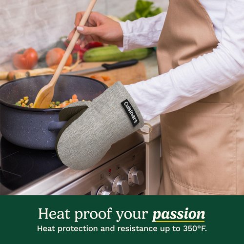 Cuisinart Heritage Mini Oven Mitts – 5.5” x 7” Heat-Resistant Kitchen Mitts for Oven with Non-Slip Neoprene Palm, Cotton Filling, and Faux Leather Loop – Durable Oven Mitt Set for Cooking & Baking