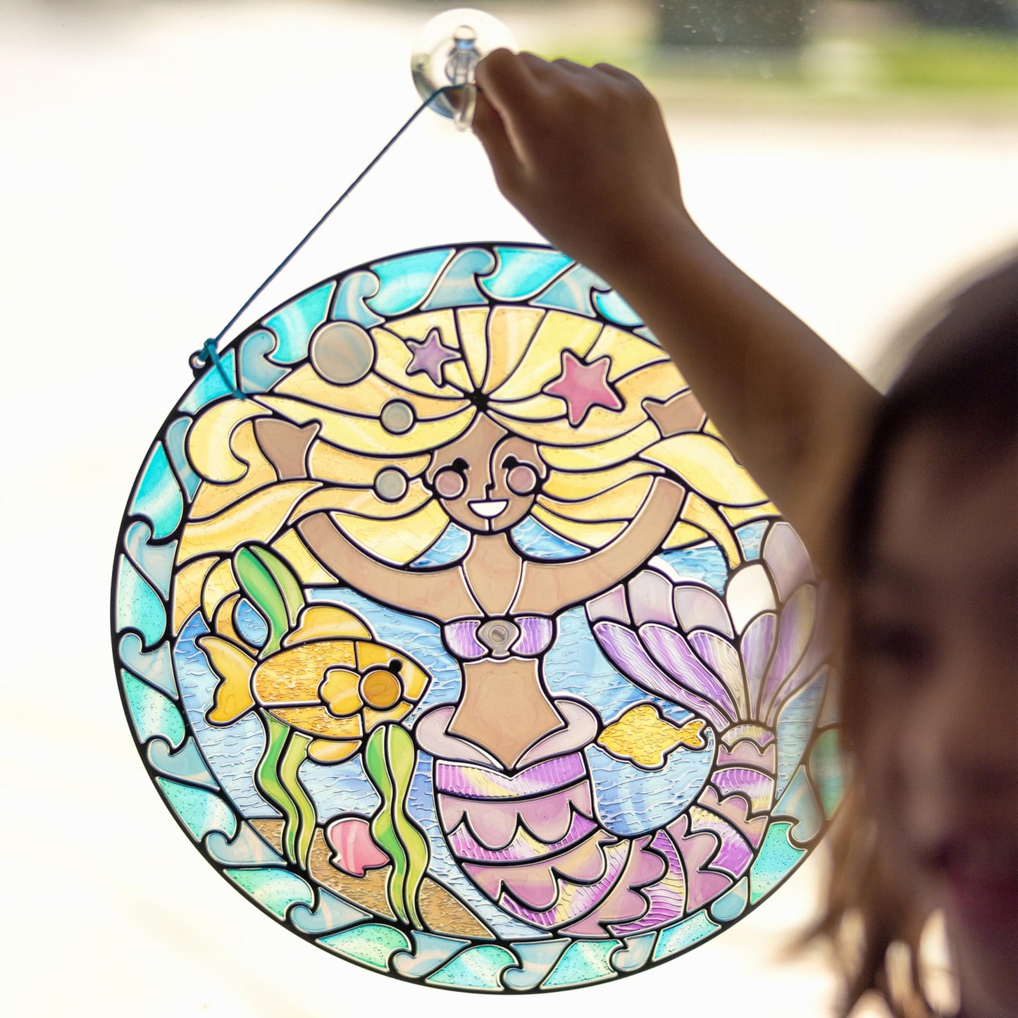 Melissa & Doug Stained Glass Made Easy Activity Kit: Mermaids - 140+ Stickers Kids Sticker Stained Glass Craft Kit; Mermaid Crafts for Kids Ages 5+