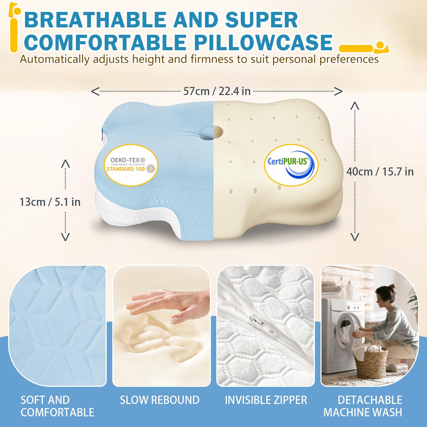 Cervical Memory Foam Pillow for Neck Support, Ergonomic Contour Pillow for Back and Side Sleepers, Breathable Slow-Rebound Foam, Cloud-Like Comfort (2, White)