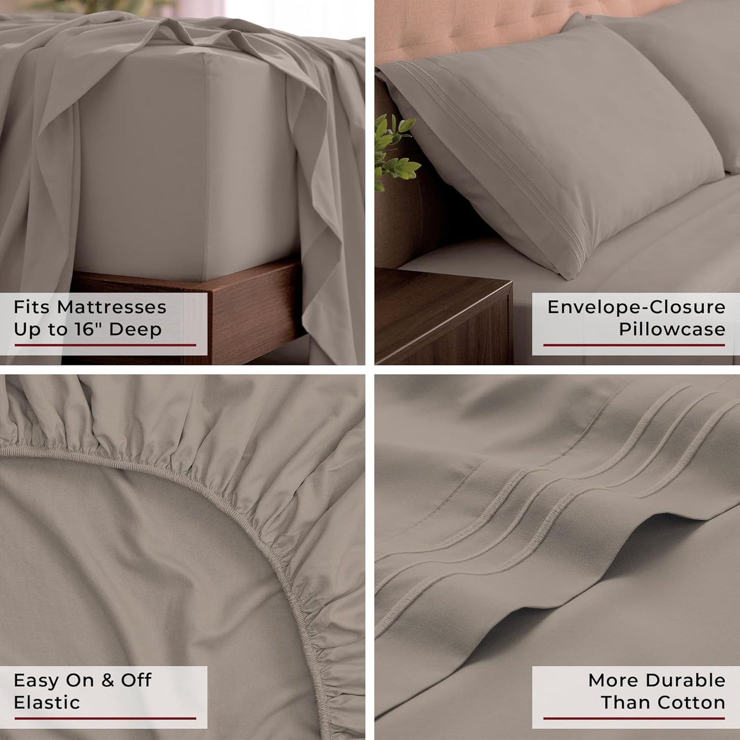 Mellanni California King Sheets Set - 4 PC Hotel Luxury Bedding | Extra Soft, Cooling, Wrinkle-Resistant (Tan)