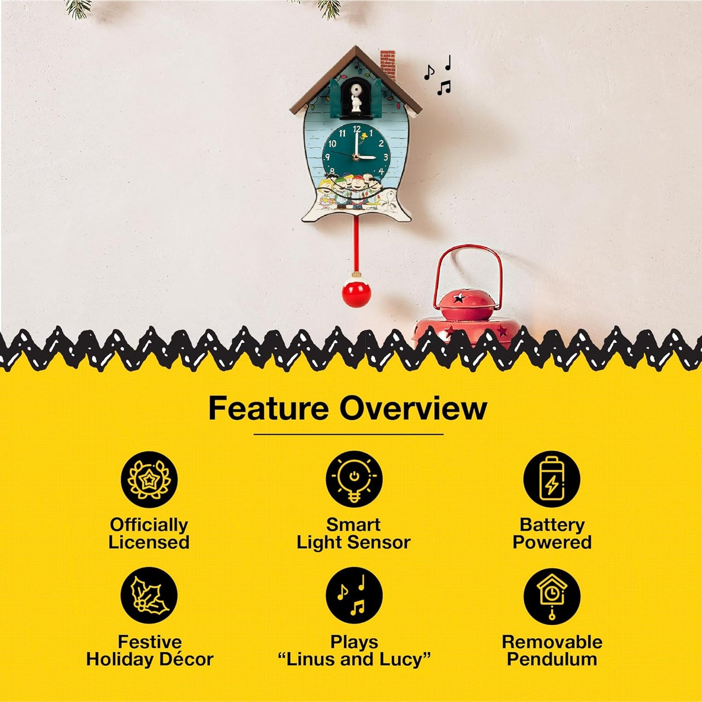 Mark Feldstein Peanuts Gang Holiday Cuckoo Clock - Icy Blue, 17 Inch Decorative Timepiece