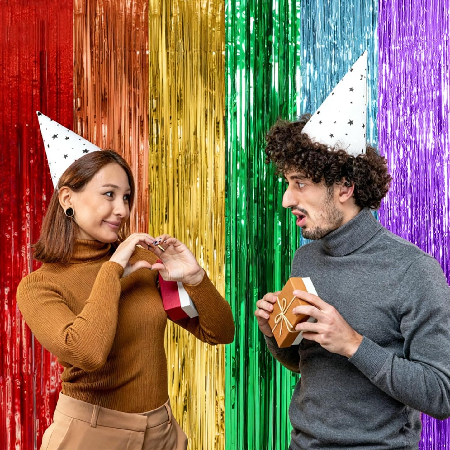 Skiennix Rainbow Backdrop - Colorful Tinsel Curtain Party Streamer for Birthdays & Events | 2 Pack