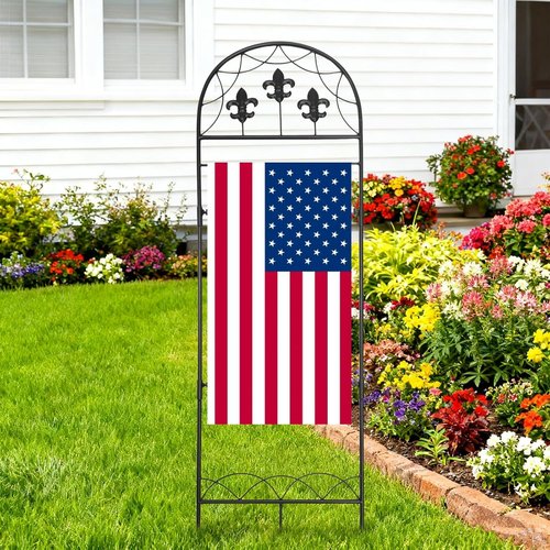 Fleur Metal Garden Flag Stand - Decorative Yard Flag Pole Holder for 12x24 Inch Flags