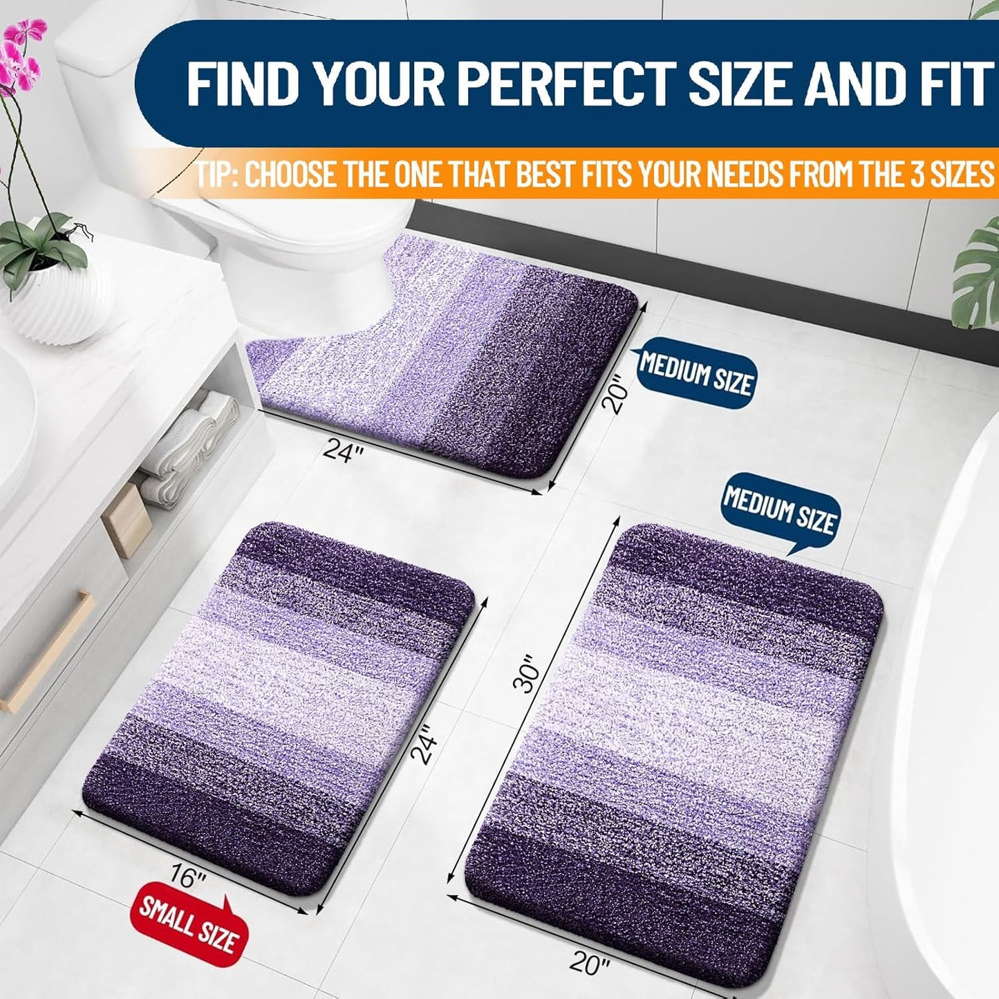 OLANLY Bathroom Rugs - Extra Soft Microfiber Mat | Quick Dry, Machine Washable, 34x21, Violet