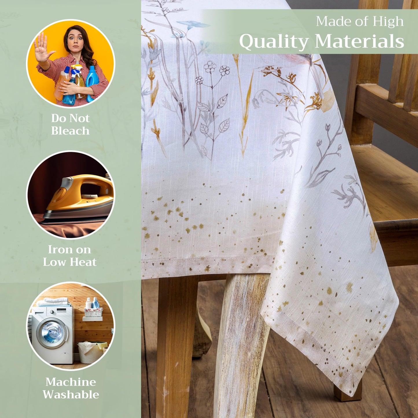 Maison d' Hermine Table Cloth Square Table 100% Cotton 60 x 60 Inches Tablecloth Reusable Decorative for Dining Kitchen Room Farmhouse Home Gifts for Mothers day Spring Summer - Meadow Florals - Beige