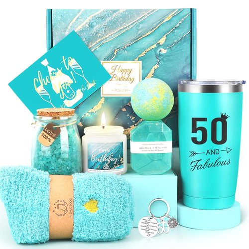 50th Birthday Gifts for Her, 50th Birthday Gifts for Women, 50 Fabulous Gift for 50 Year Old Woman, 50 Year Old Gift Baskets, Unique 50 Bday Present Ideas for Her Mom Sister Friend Wife