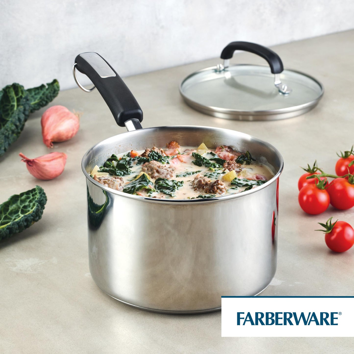 Farberware Brilliance Stainless Steel Saucepan/Saucepot with Glass Lid, 3 Quart, Dishwasher Safe and Induction Ready, Compatible with All Cooktops, Stainless Steel