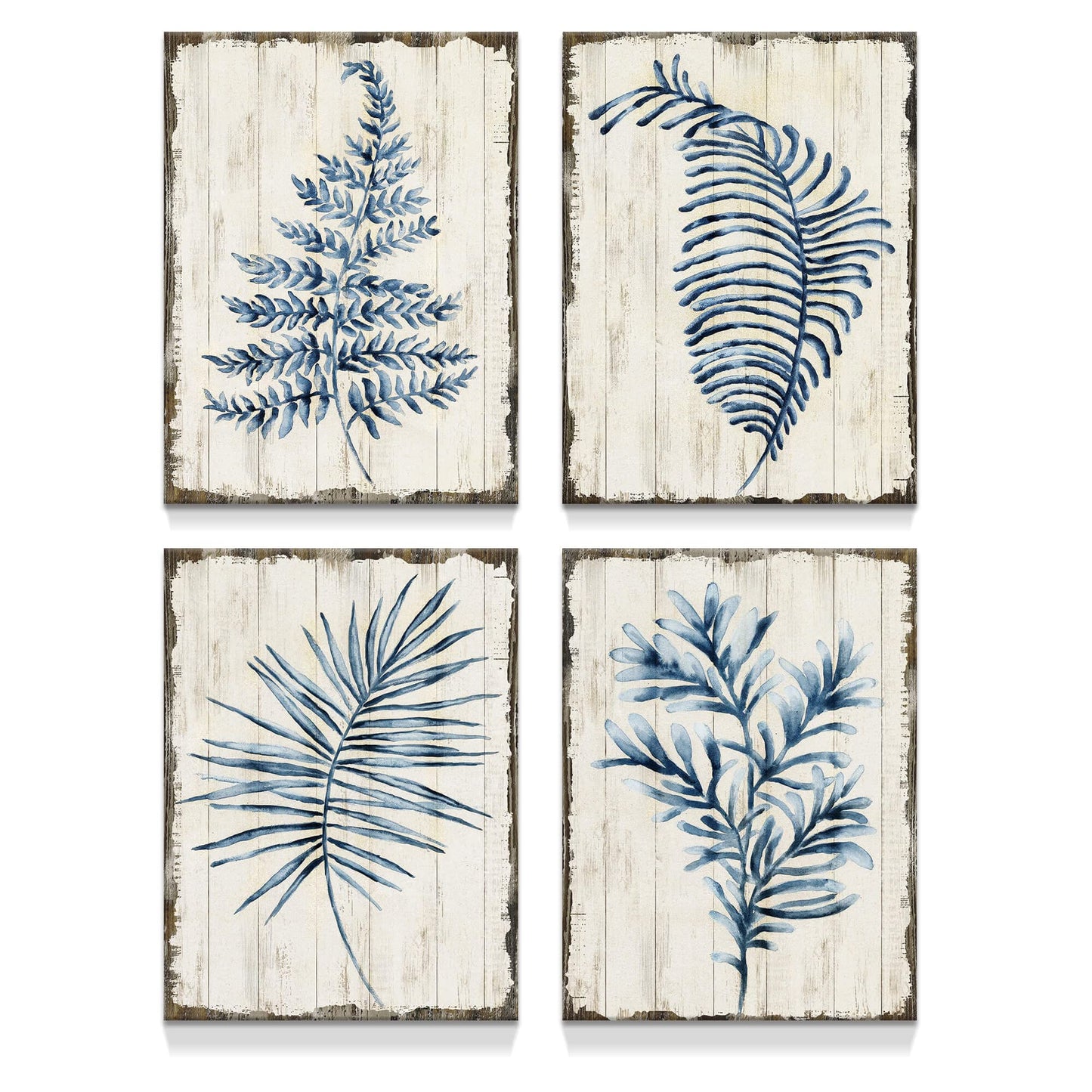 Botanical Plant Canvas Wall Art: 4 piece Blue Leaf Picture Minimalist Eucalyptus Prints Nature Leaves Painting Artwork for Bedroom Home Office