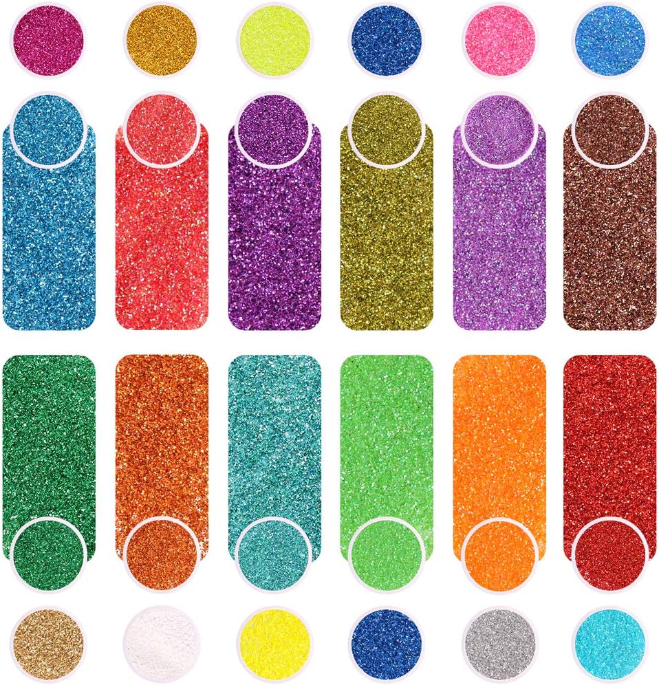 Skiennix Extra Fine Glitter Set - 24 Vibrant Colors for Nail Art, Makeup & Crafts | 8g Shaker