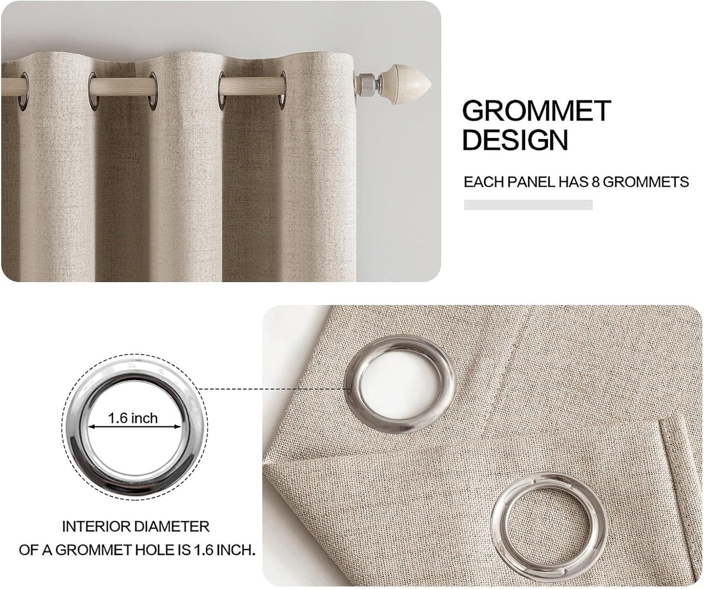 MIULEE 100% Blackout Linen Textured Curtains - Thermal Insulated Taupe Drapes | 52 x 108 Inch (2 Panels)