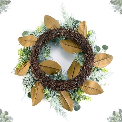 Hello 24-Inch Boxwood Wreath - Farmhouse Eucalyptus & Flocked Lambs Ear for Front Door Decor