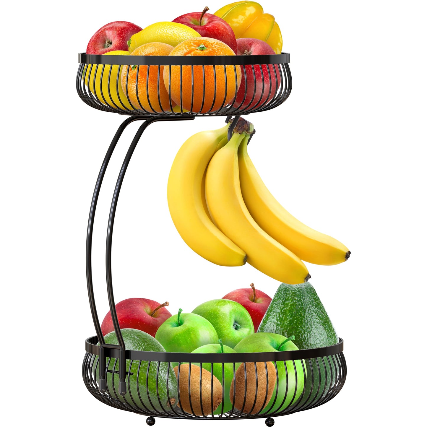 Simple Houseware 2-Tier Countertop Fruit Basket with Banana Hanger, Black