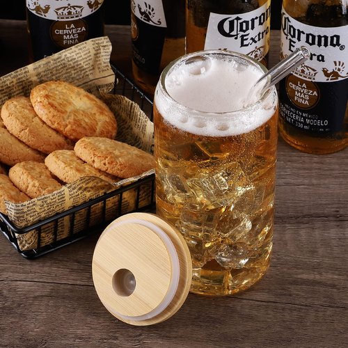CWHHRN Glass Cups with Lids and Straws, 16oz Drinking Glasses, Iced Coffee Cups, Glass Tumbler with Lid, Great for Soda Boba Tea Cocktai (1 PACK)