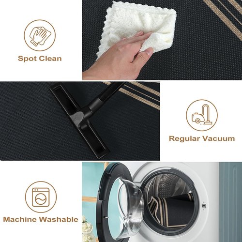 Easy Jute Black Kitchen Rug - Washable Non-Slip 2x3 Entryway Mat | Farmhouse Scalloped Doormat