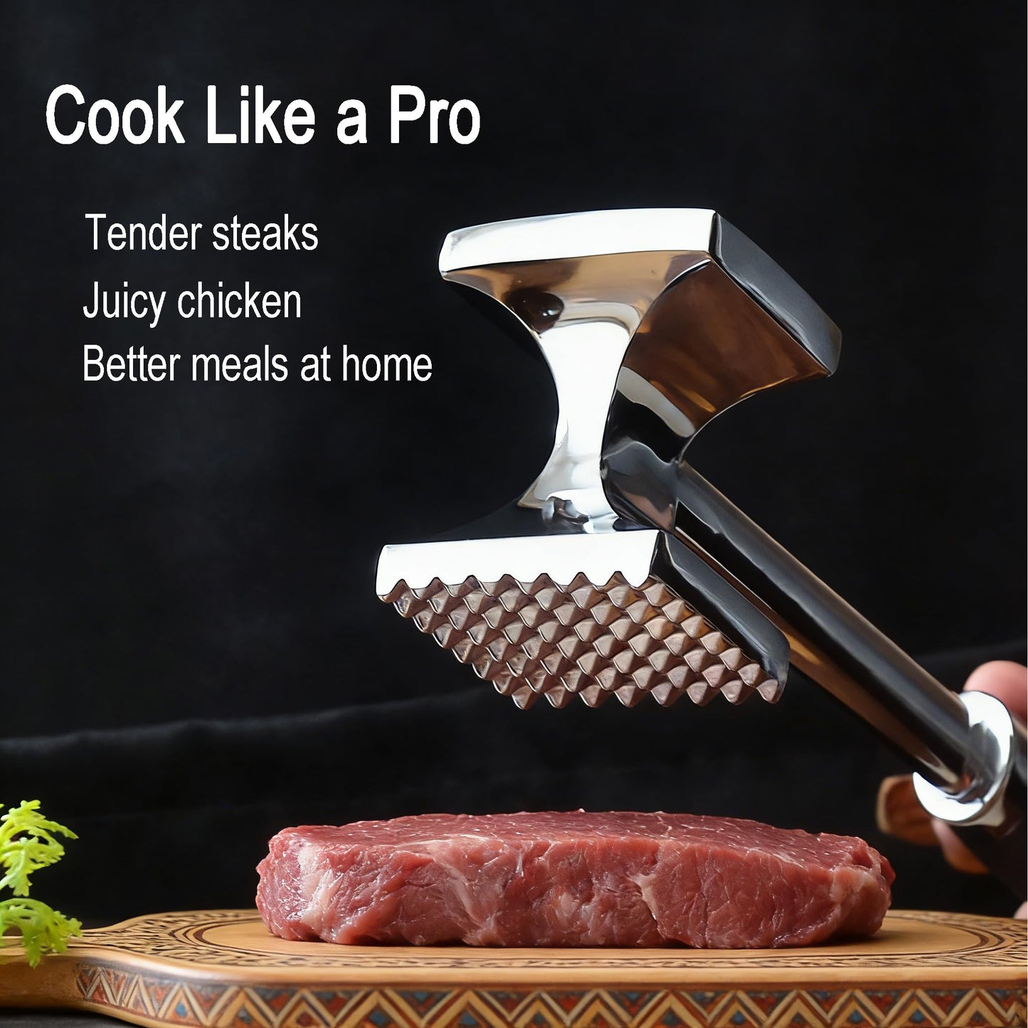 Meat Tenderizer Hammer, Dual-Sided Aluminum Alloy Mallet with Non-Slip Comfort Grip – Heavy Duty Kitchen Pounder for Steak, Beef, Chicken, Fish & More