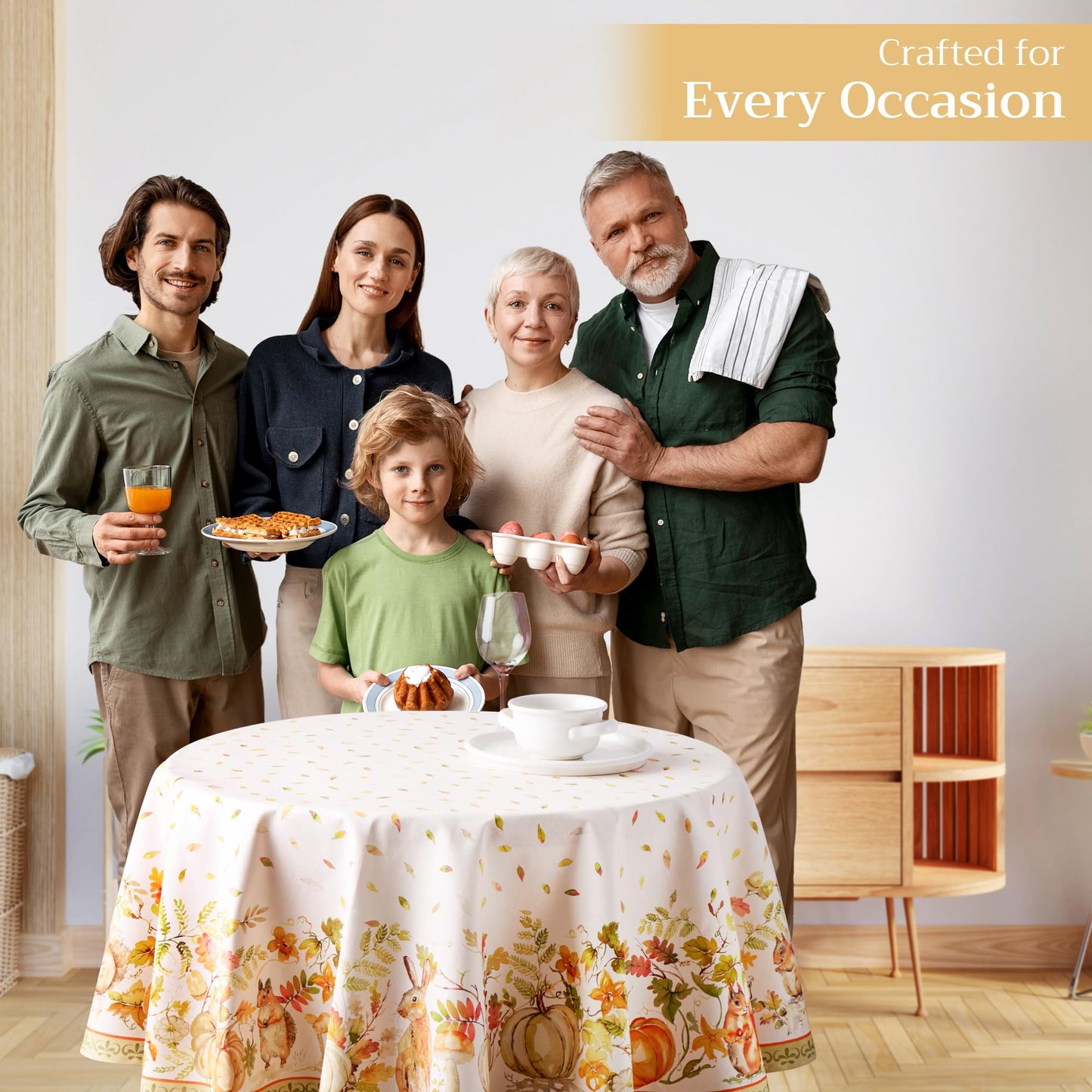 Maison d' Hermine Table Cloth Round Table 100% Cotton 69 Inches Fall Tablecloth Reusable Everyday Use for Thanksgiving Christmas Decorations Dining Farmhouse Party (Pumpkin Passion)