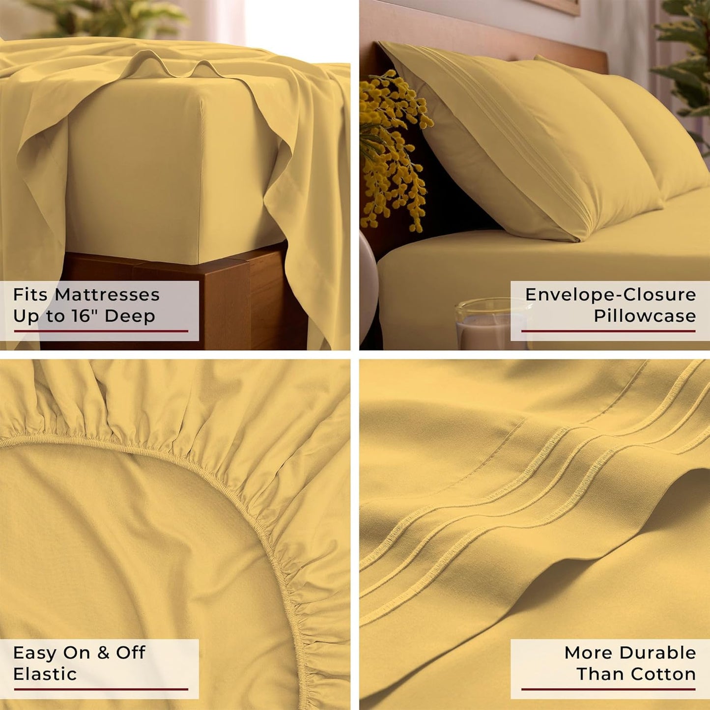 Mellanni Full Sheets Set - 4 PC Luxury Bedding Collection - Extra Soft, Cooling, Wrinkle-Resistant (Full, Yellow)