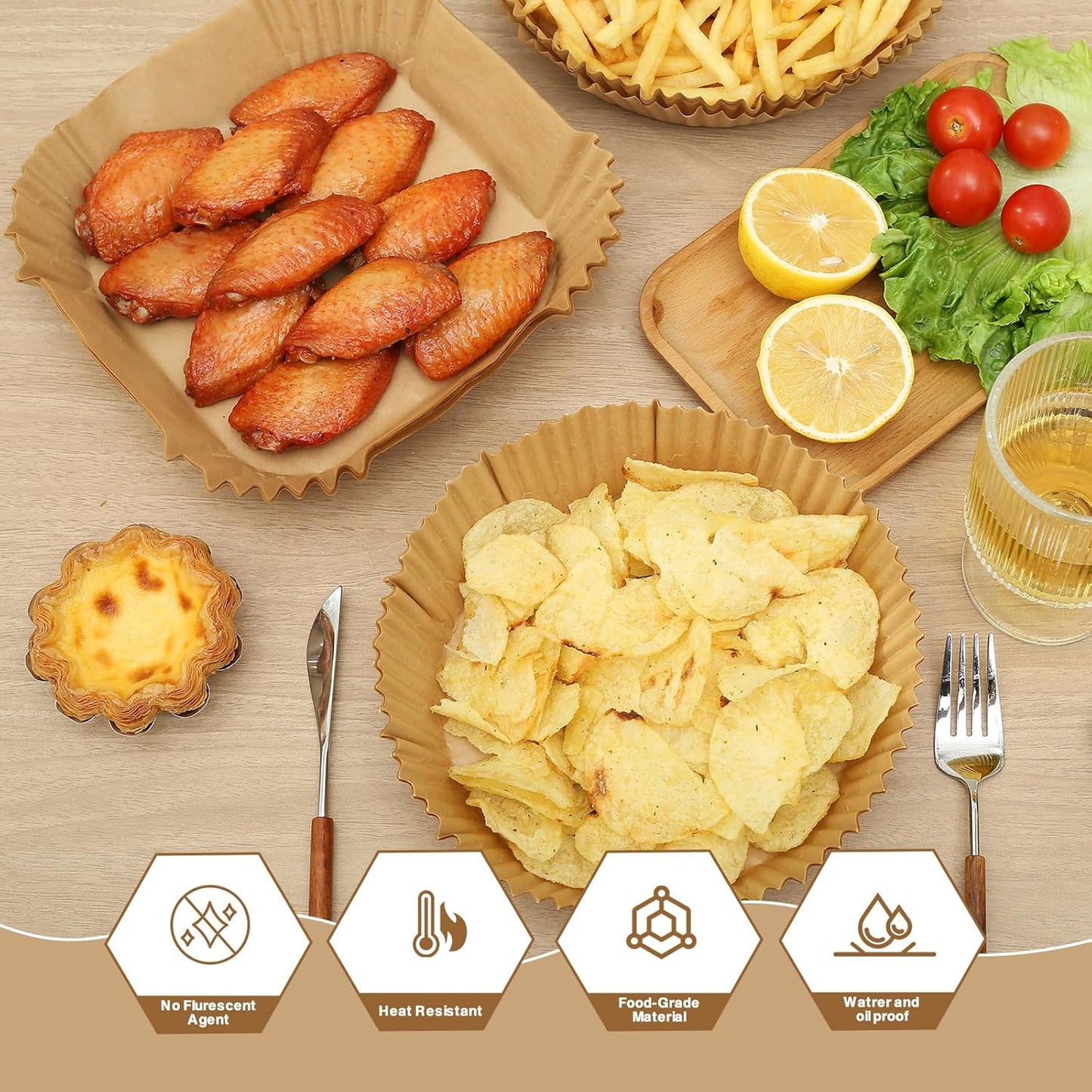 Air Fryer Liners | 100PCS Non-Stick Parchment Paper for 3-5QT Air Fryers & Microwaves - 6.5 Inch Square