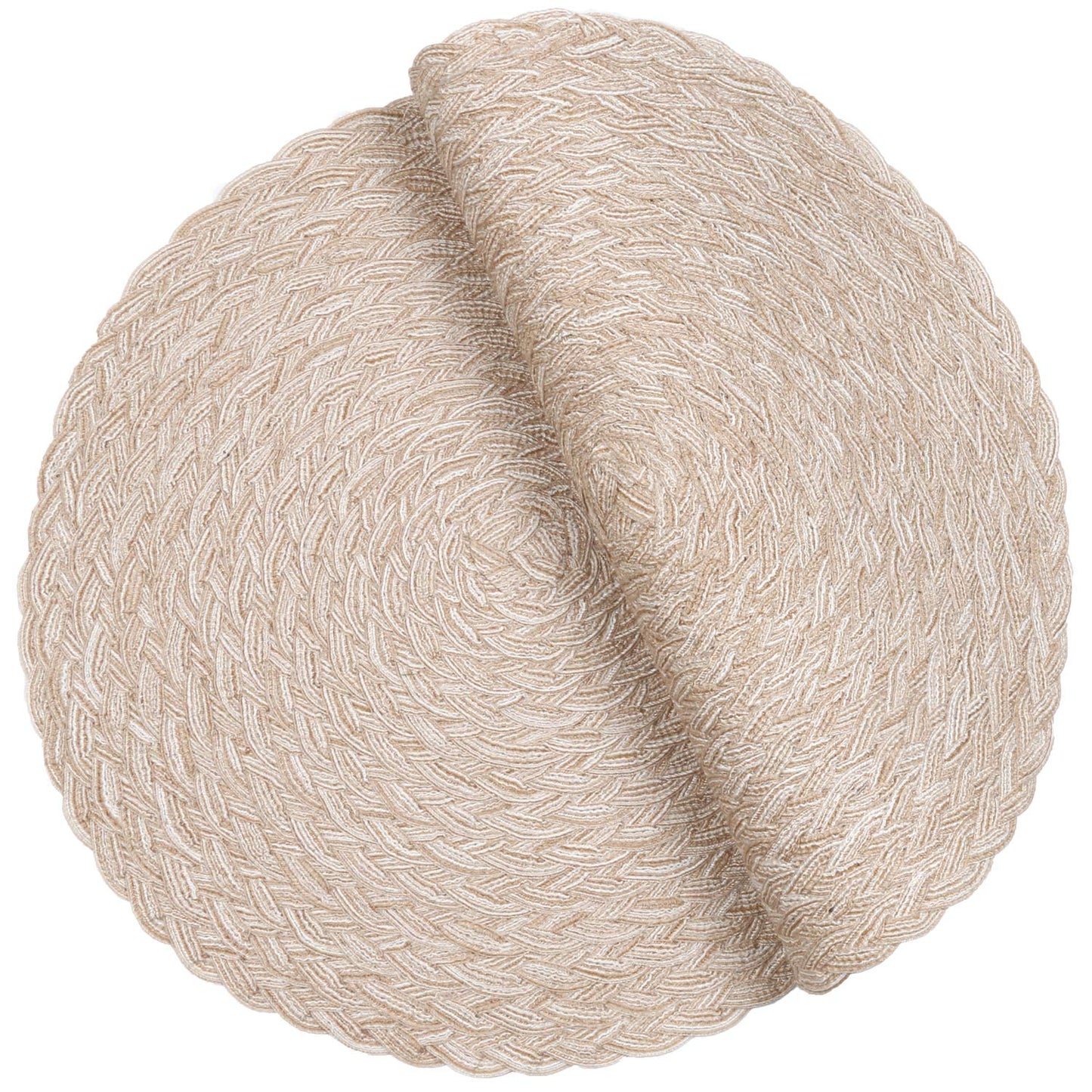 SHACOS Round Braided Placemats 15 inch Set of 4 Boho Woven Washable Kitchen Table Placemats for Home Wedding Party (T-Beige, 4)