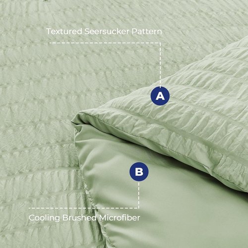 HYMOKEGE King Size Comforter Set - Light Green Seersucker 7-Piece Luxury Bedding Set | All-Season Comfort
