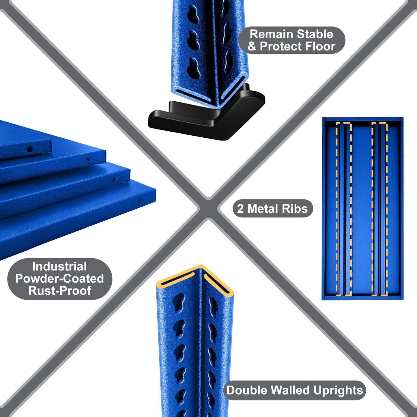 Rufokisa Garage Shelving Heavy Duty，Large Loads Adjustable Garage Storage Shelves, Metal Storage Racks and Shelving Units, Utility Rack Shelves,48”W x 18”D x 39”H,Blue