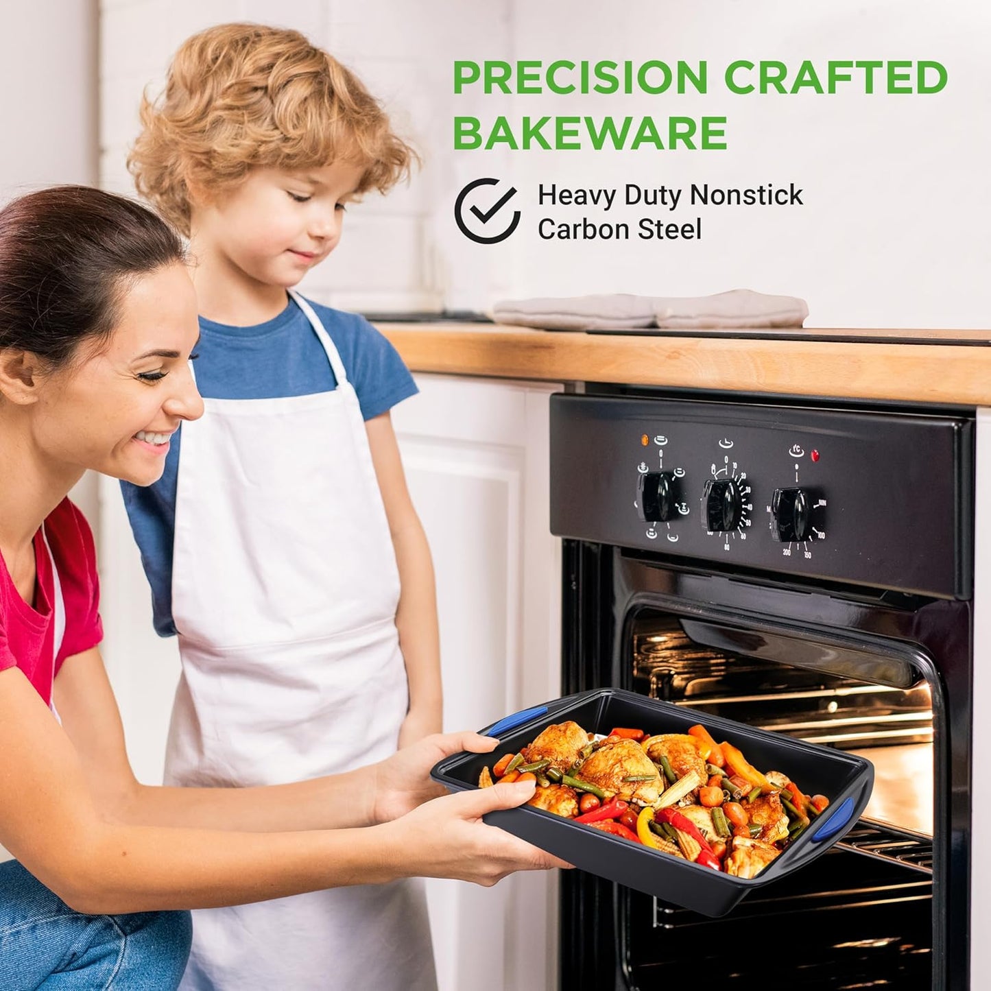 NutriChef 10-Piece Nonstick Bakeware Set - Heavy-Duty Carbon Steel Trays with Silicone Handles | Includes Cookie Sheets, Muffin Pan, Pizza & Loaf Pan, Round & Square Pans - Easy to Clean