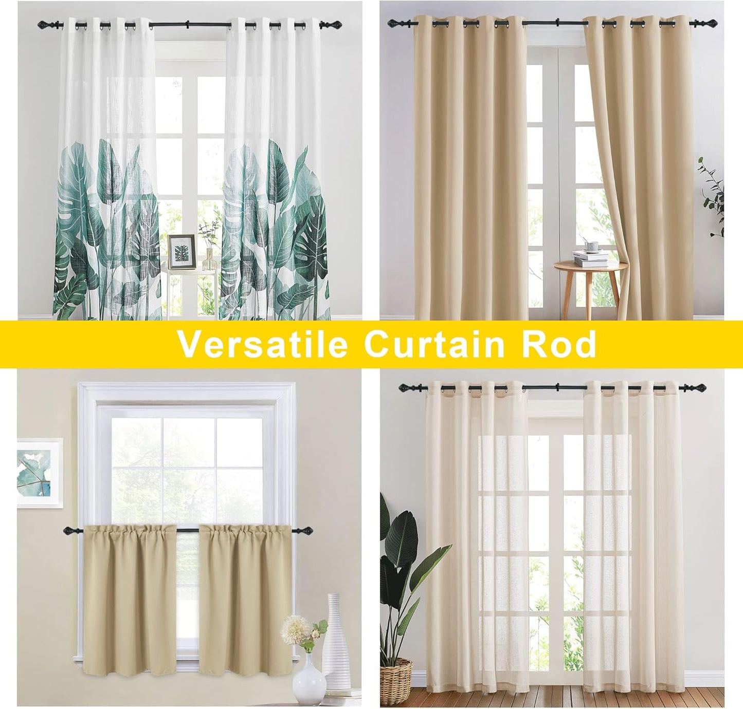 NICETOWN Adjustable Curtain Rods - Heavy Duty Matte Black Copper Drapery Poles | 48-86 Inch, 2-Pack