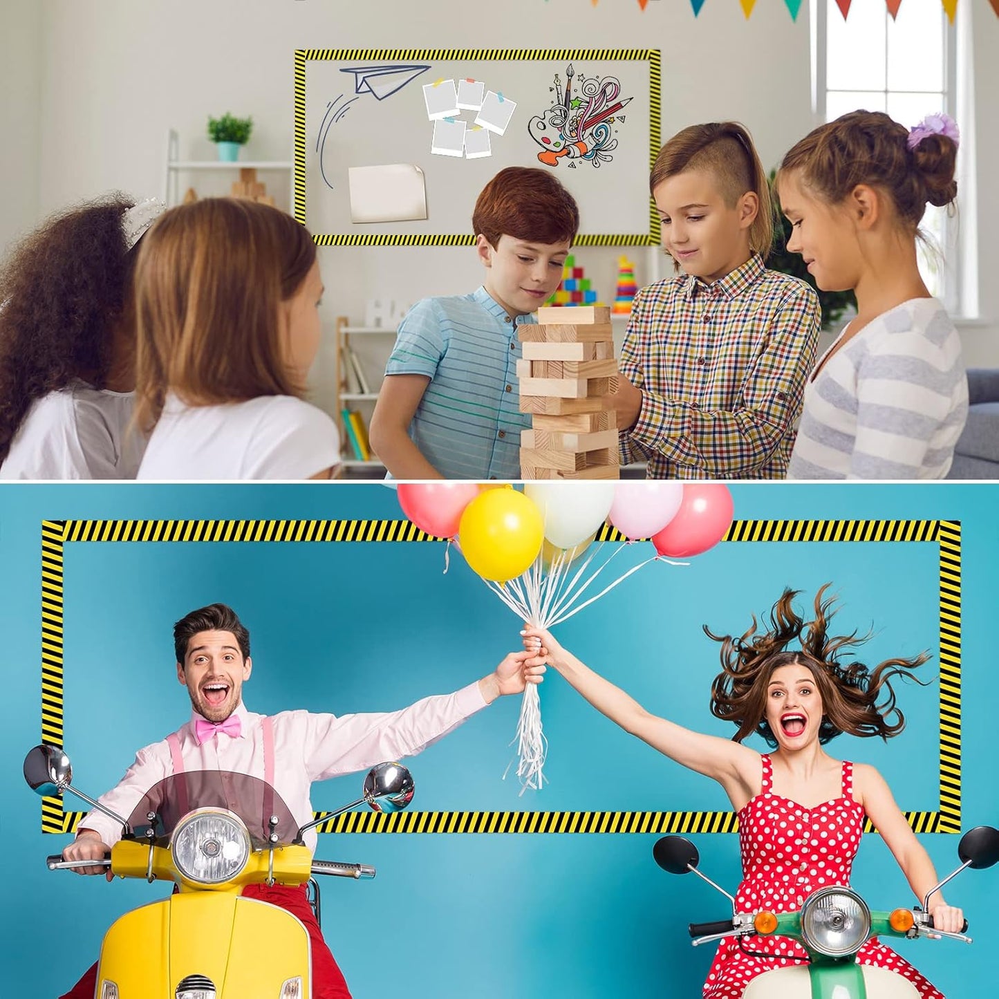 Outus Bulletin Board Borders - 68 Ft Construction Theme Decor with Yellow Stripes for Classroom & Parties