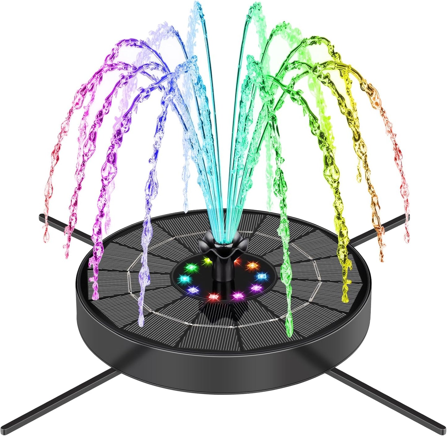 SEIRMEP Solar Fountain Pump - Upgraded Glass Bird Bath Fountain with LED Lights & 6 Nozzles | 3 Spray Heights