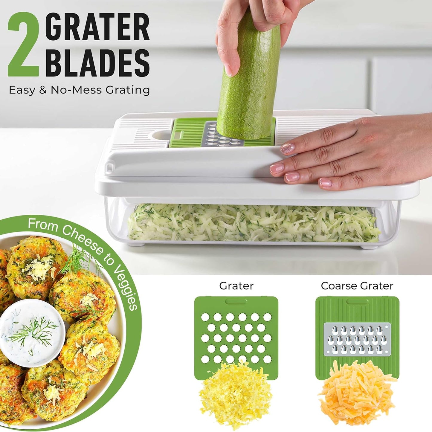 Mueller Vegetable Chopper - Versatile Mandoline Slicer & Dicer with Container | White Sand/Green