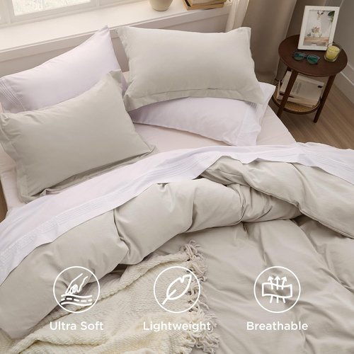 Bedsure Oversized King Duvet Cover Set - Extra Soft Prewashed Cotton-Like Polyester, 120x98 Inches with Zipper Closure & 2 Pillow Shams, Linen