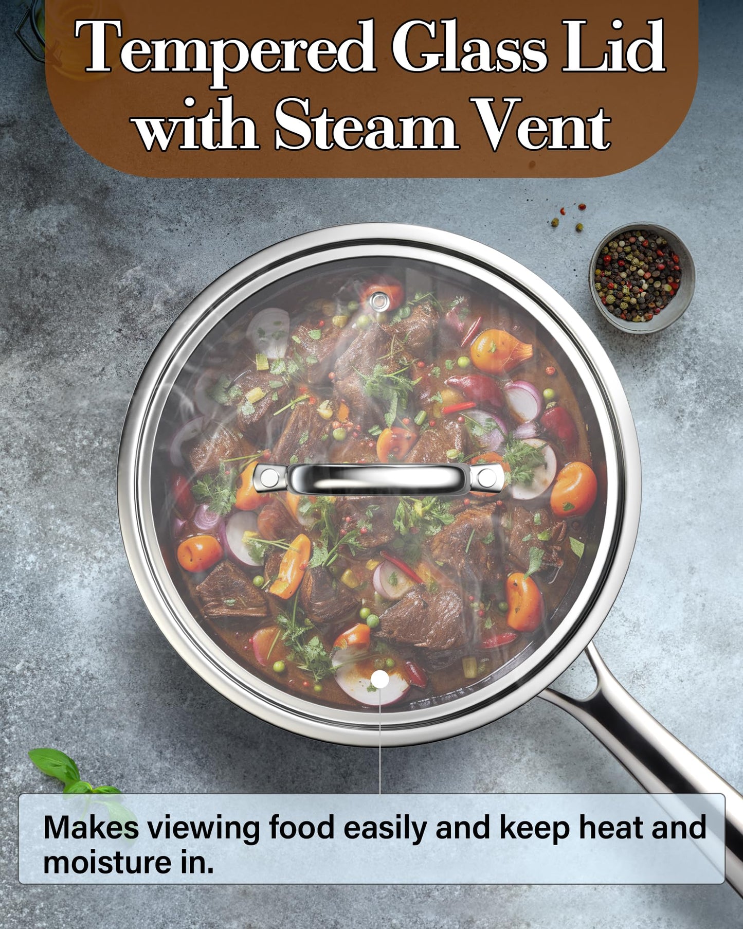 Cook N Home Stainless Steel Sauce Pan with Lid, 1.5 Quart Tri-Ply Full Clad Small Kitchen Pot, Dishwasher & Oven Safe, Induction Compatible Cookware