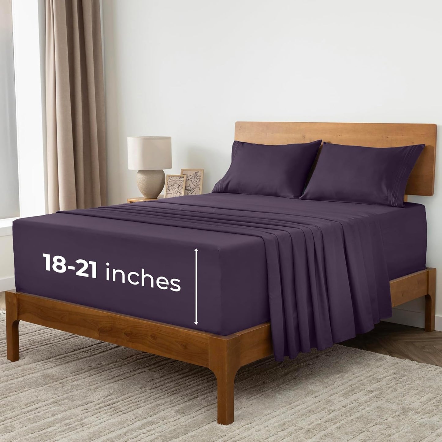 Mellanni Extra Deep California King Sheets - Hotel Luxury, Ultra Soft & Cooling - 4 PC Set in Purple