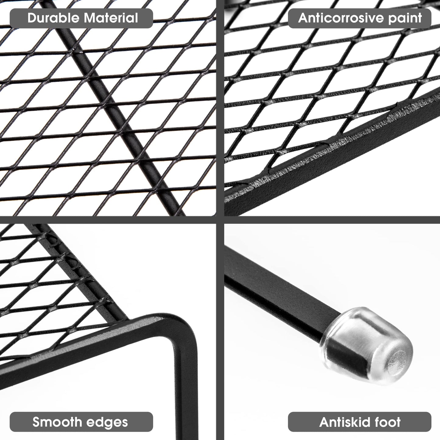 Lonian Kitchen Cupboard Organiser [ 2 Pack ], Home and Kitchen Storage Shelf Wire Rack for Kitchen Cabinets, Counter-Tops, Pantries, Food and Utensils (Black)