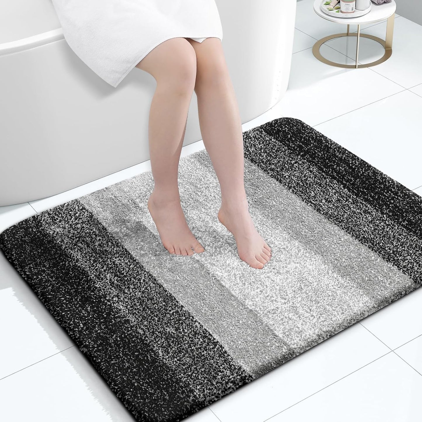 OLANLY Large Bath Rug Mat - Extra Soft Microfiber, Quick Dry & Machine Washable - 40x32, Black