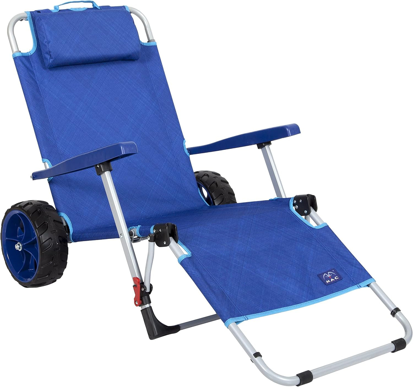 Mac Sports Foldable Beach Lounge Chair with Integrated Wagon Cart - Heavy Wheels for Easy Transport