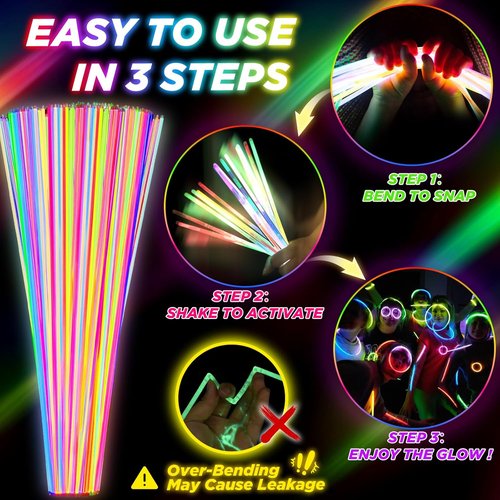 Glow Sticks | 100Pcs 22-Inch Glow In The Dark Party Supplies - 9 Hours of Fun for Kids